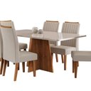 Ver imagem 2 de Conjunto de Sala de Jantar 160x77,8cm Tampo com Vidro e 6 Cadeiras Tannat Yescasa Bege/Mel/Off White