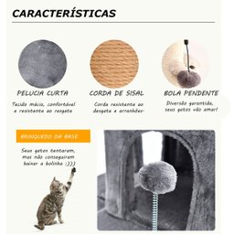 Árvore de Gatos Arranhador Brinquedo Torre Cama Toca Grande 116cm - 4