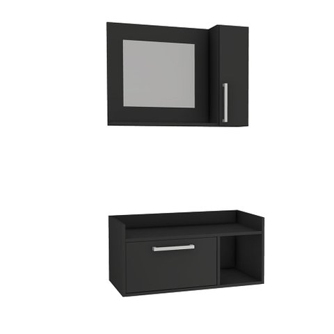 Armário de Banheiro com 02 Portas e 01 Nicho com Espelho Preto