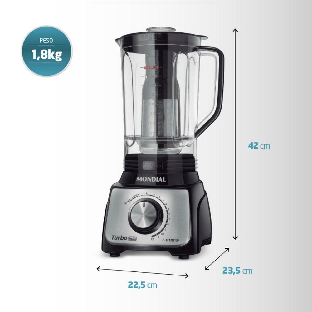 Liquidificador Mondial Turbo Inox 1100w L-1100-bi Preto 220v - 7