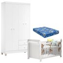 Ver imagem 1 de Berço Americano Lara com Colchão e Guarda Roupa Ternura Baby 4 Portas Branco Flex - Incorplac