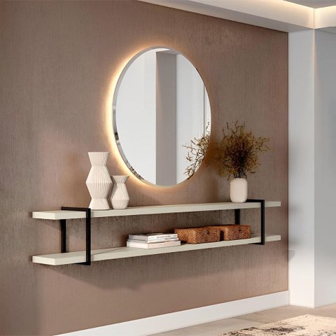 Prateleira Multiuso 180cm com Suporte em Metal 100% Mdf Cor:luna com Preto