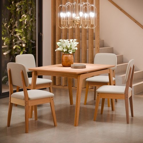 Conjunto Mesa de Jantar Paris 1.2 Nature com 4 Cadeiras Paris Nature/areia – Tebarrot Móveis