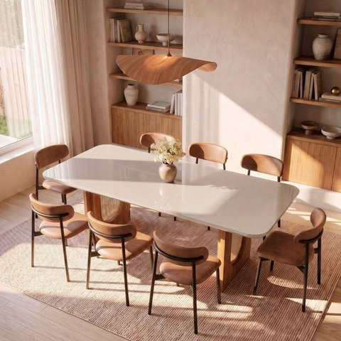Conjunto de Jantar com Mesa Tali 210cm e 8 Cadeiras Ema CabeCasa MadeiraOriginals Bege/Marrom