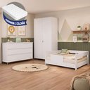 Ver imagem 4 de Conjunto Quarto Infantil Cama Baby com Colchão + Roupeiro Ouro + Cômoda Londres 6 Gavetas - Branco