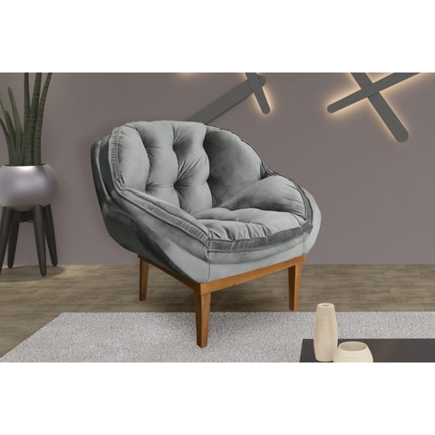 Poltrona Decorativa Marcela Veludo Cinza