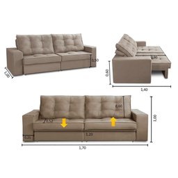 Sofá Retrátil e Reclinável 2 Lugares 1,70m com Molas Melissa Suede Cappuccino Rover & Beato - 7