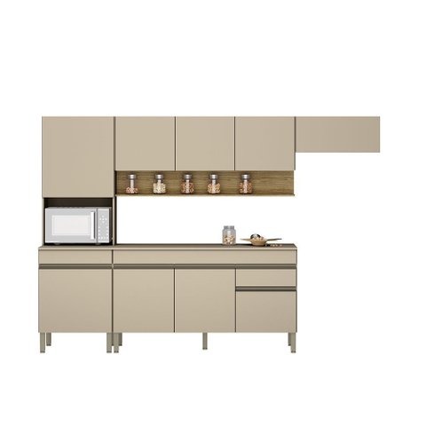 Cozinha (com Balcão com Tampo) 9 Portas 1 Gaveta Line Vanilla/vanilla/cp-freijo - Ssx Multicoisas