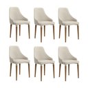 Ver imagem 1 de Conjunto de 6 Cadeiras de Madeira Maciça Evelyn Natural com Champanhe e Linho Off White