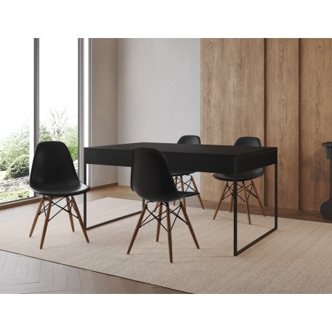 Conjunto Industrial Filadelfia 137x90 Ferro Preto Tampo Preto 4 Cadeiras Preto