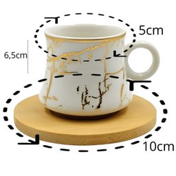 Jogo de Xícaras Branca Desenhado Norway para Café com Pires em Porcelana e Bambu 80ml - 4 Peças - 2