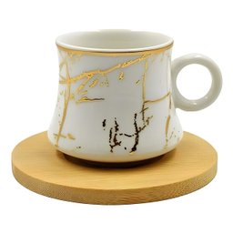 Jogo de Xícaras Branca Desenhado Norway para Café com Pires em Porcelana e Bambu 80ml - 4 Peças - 3