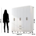 Ver imagem 4 de Kit Guarda-roupa Casal 6 Portas com Cômoda 4 Gavetas Lisa Branco