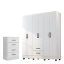 Ver imagem 1 de Kit Guarda-roupa Casal 6 Portas com Cômoda 4 Gavetas Lisa Branco