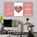 Ver imagem 4 de Kit Quadros Decorativos Sala 3peças 60x40 Coração Rose