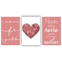 Ver imagem 1 de Kit Quadros Decorativos Sala 3peças 60x40 Coração Rose