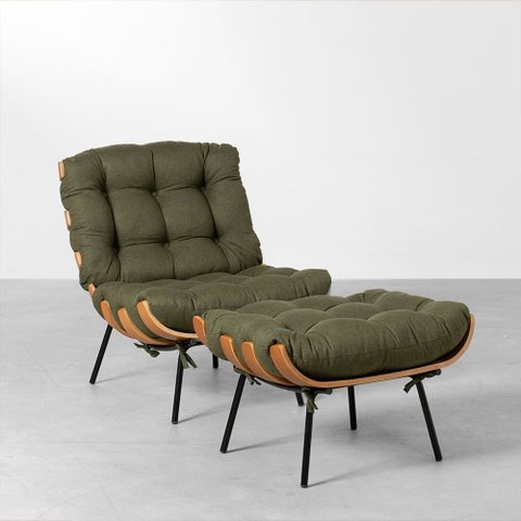 Poltrona Costela com Puff Tent Pesto Abra Casa