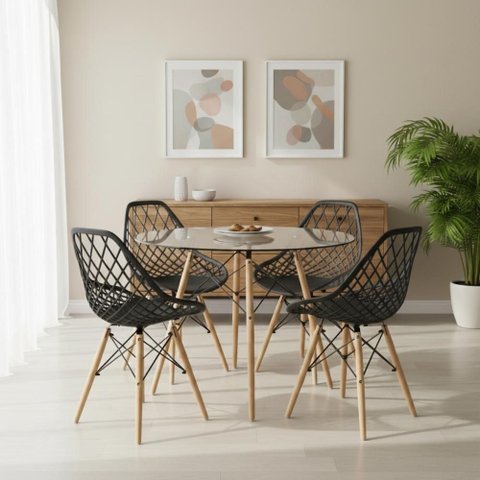 Kit Mesa Eames Vidro 90cm + 4 Cadeiras Kaila Dsw Seat&Co
