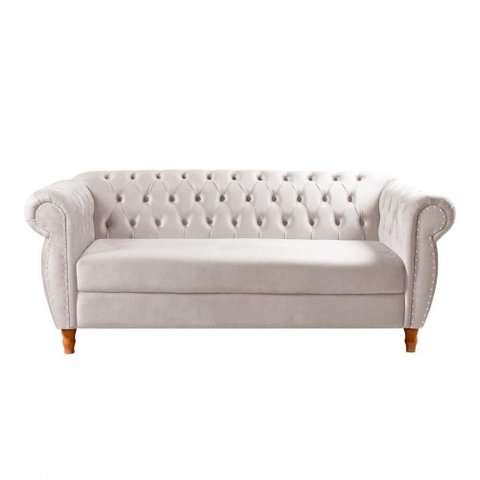 Sofá Nobreza 3 Lugares Fixo 203cm Bege Suede Bella Decor para Sala