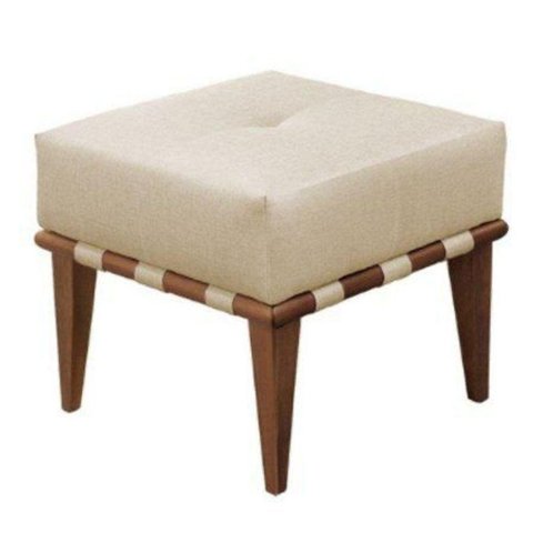 Pufe Banqueta Noé Linho Claro Luxo Madeira Maciça