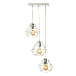 Lustre Pendente Luminária Diamante Aramado Triplo Branco - 2