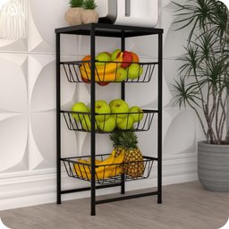 Fruteira de Chão para Cozinha 3 Andares Cesto Preta Plus - 1
