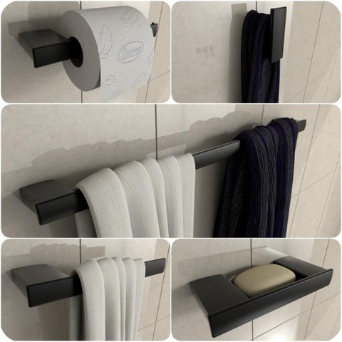 Kit De Acessórios Para Banheiro Preto Fosco Master 5 Peças