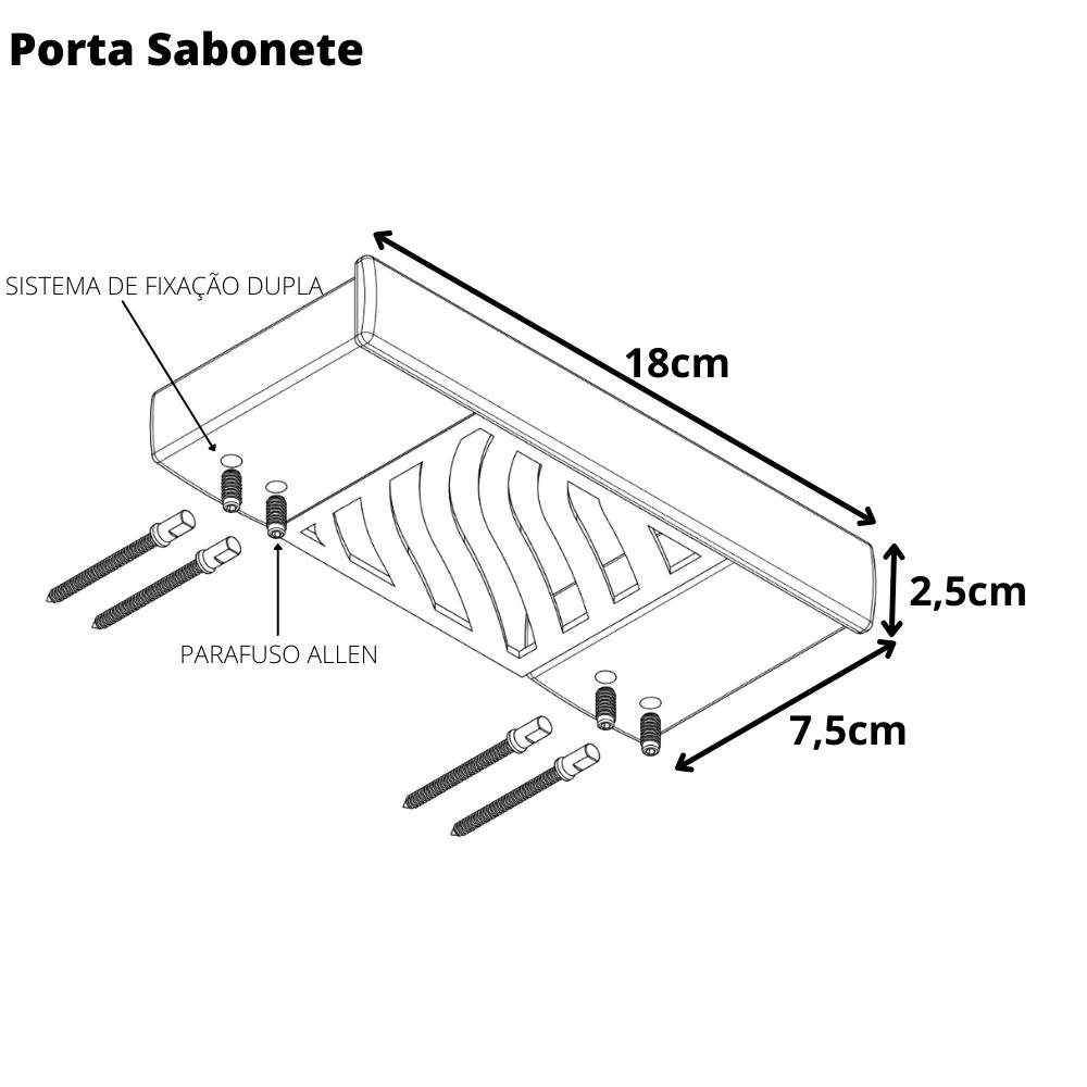 Porta Sabonete de Parede Master Preto Fosco Dupla Fixação - 4