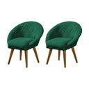 Ver imagem 1 de Kit 2 Poltronas Decorativa Canastra Estofada Veludo Verde Esmeralda Pés Palito em Madeira Maciça