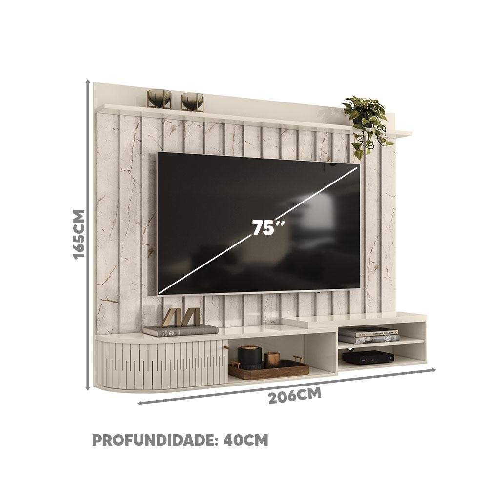 Painel Ripado Suspenso Para TV Até 75 Polegadas Calacata Off White Ímola Madetec - 4