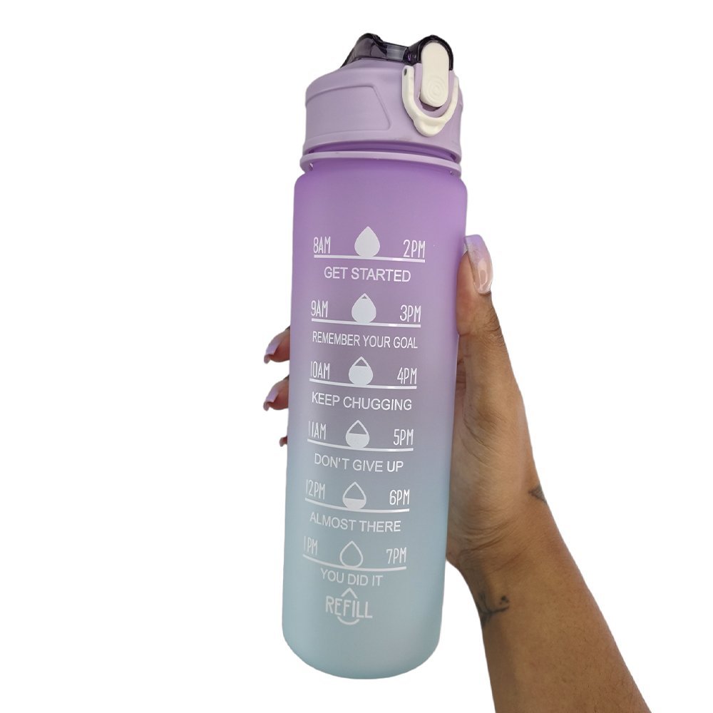 Garrafa com Horario Motivacional 900ml Frase Treino Academia Esporte Agua Hidrataçao Bolsa Caminhada - 4