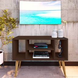 Rack Retro Pés Palito para Tv Paris com 4 Nichos - Imbuia - 1
