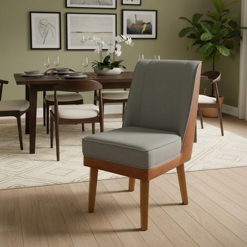 Cadeira de Jantar Virgínia Linho Cinza e Courissimo Nozes Linho Nozes Cinza Claro