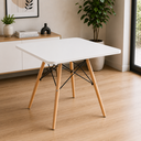 Ver imagem 1 de Mesa de Jantar Quadrada Eames Eiffel 90cm Branca Base Madeira