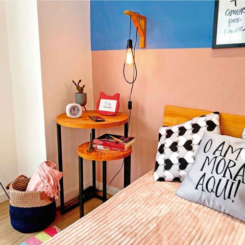 Duo Mesa de Canto Circular Style Industrial Carvalho e Preto