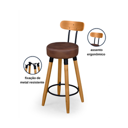 Kit 2 Banquetas Alta com Encosto Ergonômica para Cozinha Pés Madereira - 2