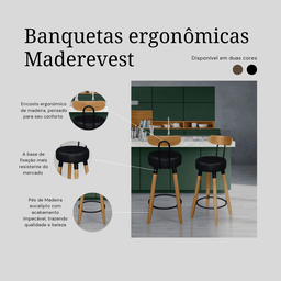 Kit 2 Banquetas Alta com Encosto Ergonômica para Cozinha Pés Madereira - 4