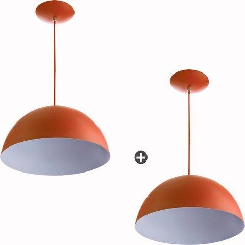 Kit 2 Lustres Pendente Meia Lua 30cm Alumínio Cobre