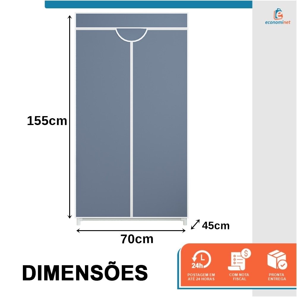 Guarda Roupa Dobrável Portátil Multiuso Organizador de Roupas Cinza - StaremCasa - 3