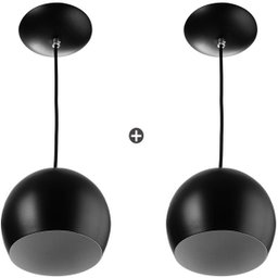 Kit 2 Lustres Pendente Bola Media De Alumínio 23cm Preto - 1