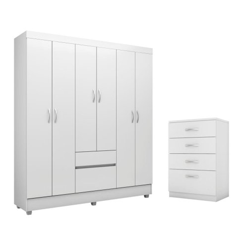 Jogo de Quarto Roupeiro e Comoda Bremen Branco
