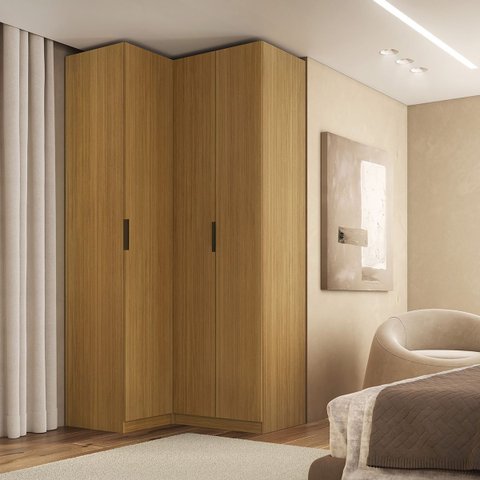 Guarda Roupa de Canto Reto 3 Portas Mdf Altezza Clean Belmax:freijó