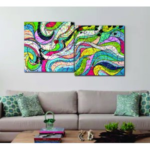 Conjunto com 2 Lindos Quadro Decorativo Originais Pintados a Mão Medindo 73x136 Cm