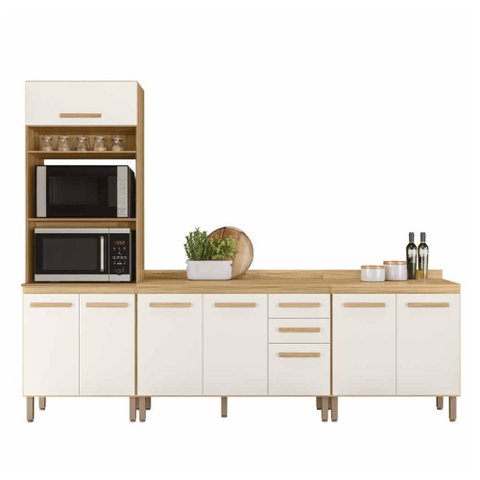Conjunto de Cozinha Aria Modulado com 8 Portas 2 Gavetas Freijo/off White