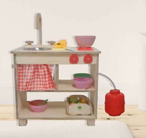 Cozinha infantil de madeira vermelha com botijão – Ateliê de madeira - 2
