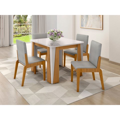 Conjunto de Mesa com 4 Cadeiras Opera Marrom/Marromle/Off White