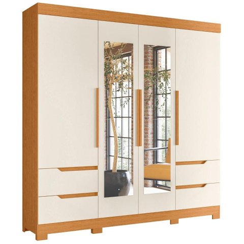 Guarda Roupa Casal Vivacce 4 Portas e 4 Gavetas Cinamomo/off White com Espelho - Móveis Albatroz