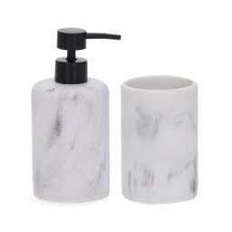 Kit com Porta-sabonete Líquido e Copo em Polirresina Branco - 1