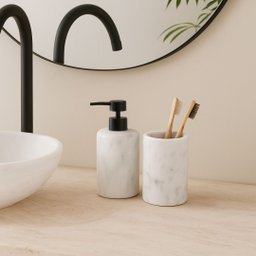 Kit com Porta-sabonete Líquido e Copo em Polirresina Branco - 2