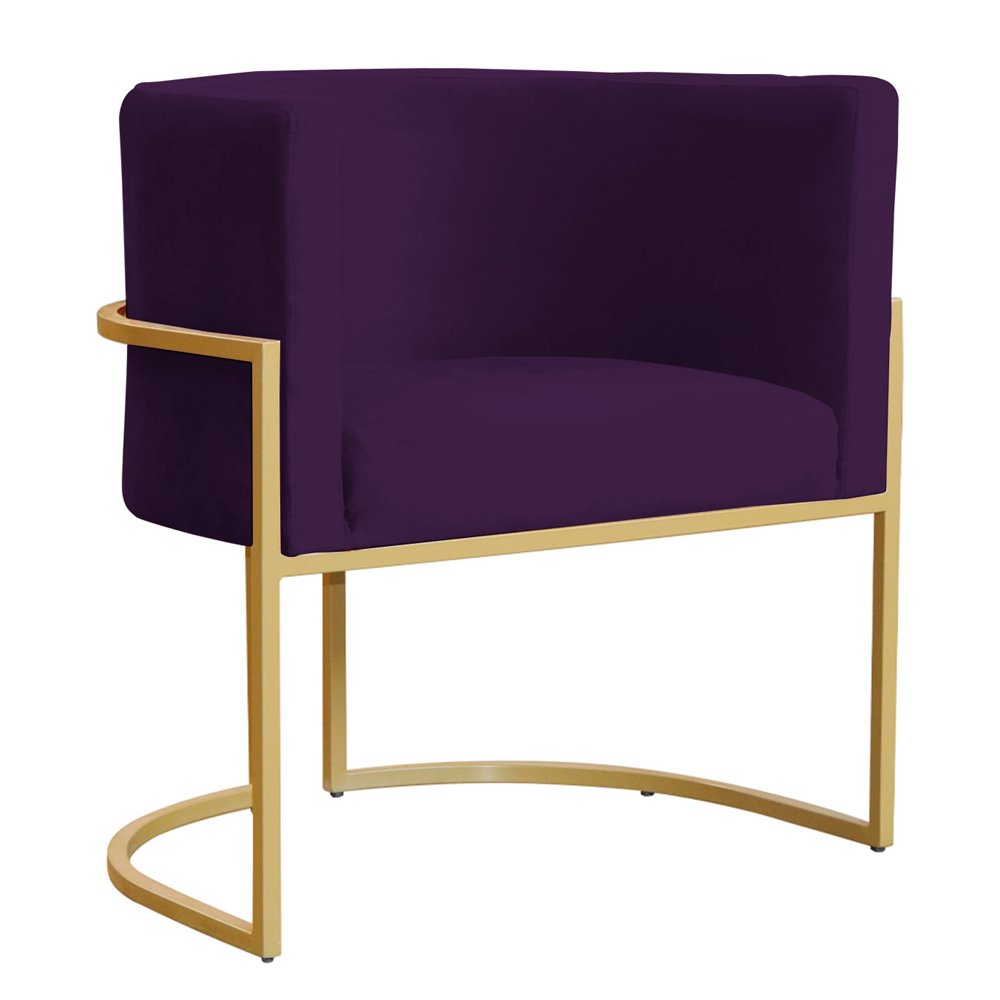 Poltrona Decorativa Sala de Estar Luana Base Gold Veludo Roxo - Montanaris Decor - 1